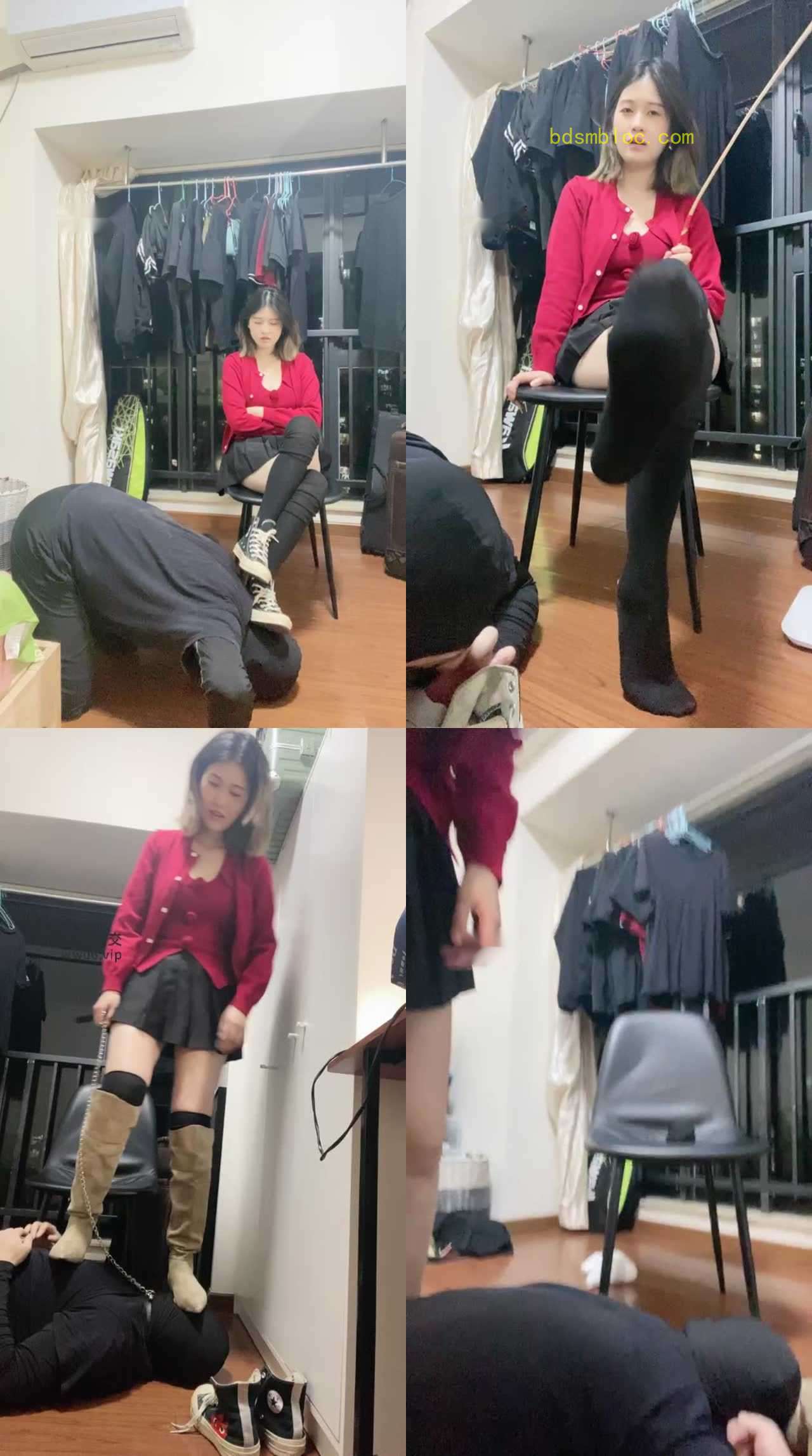 【甜味药丸】高帮帆布鞋及膝袜+长靴踩踏/藤条抽打