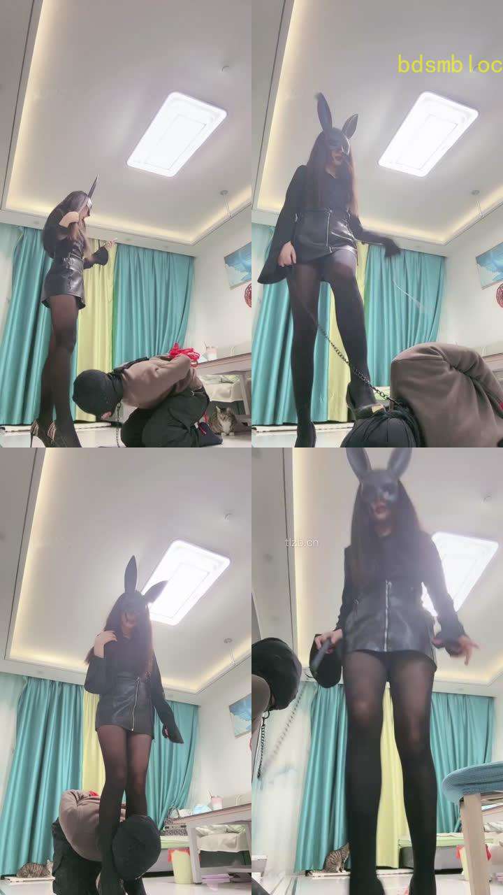 【月影儿】兔女郎S-反绑-碾压踩狗头/数据线鞭打/美腿夹头/脚喂食
