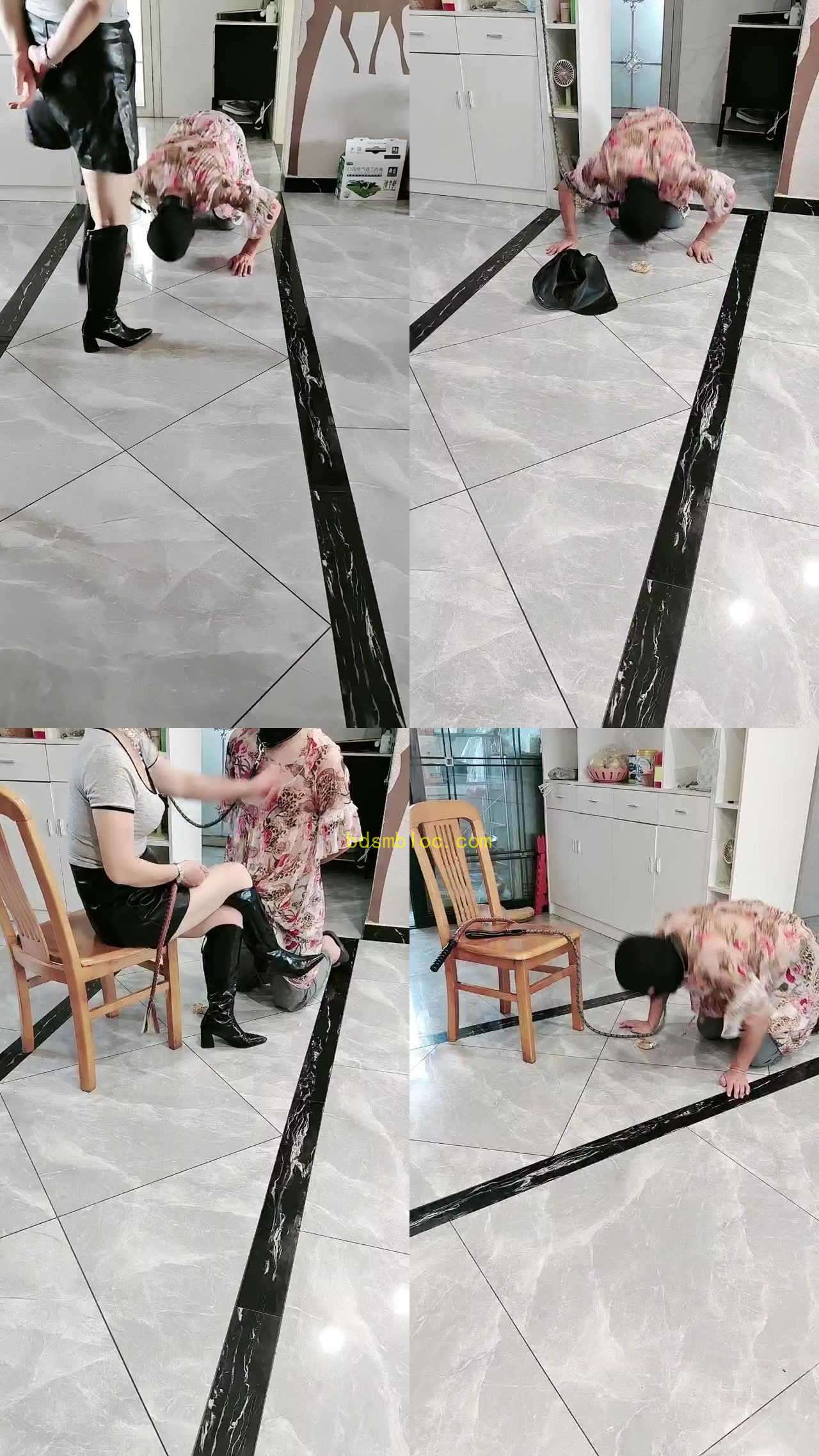 【美容院】高跟长靴踢踹踩虐/狗链拴狗