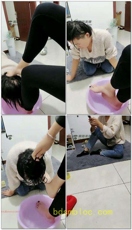 【冰女王】洗脚水窒息女奴，头踩盆里洗头