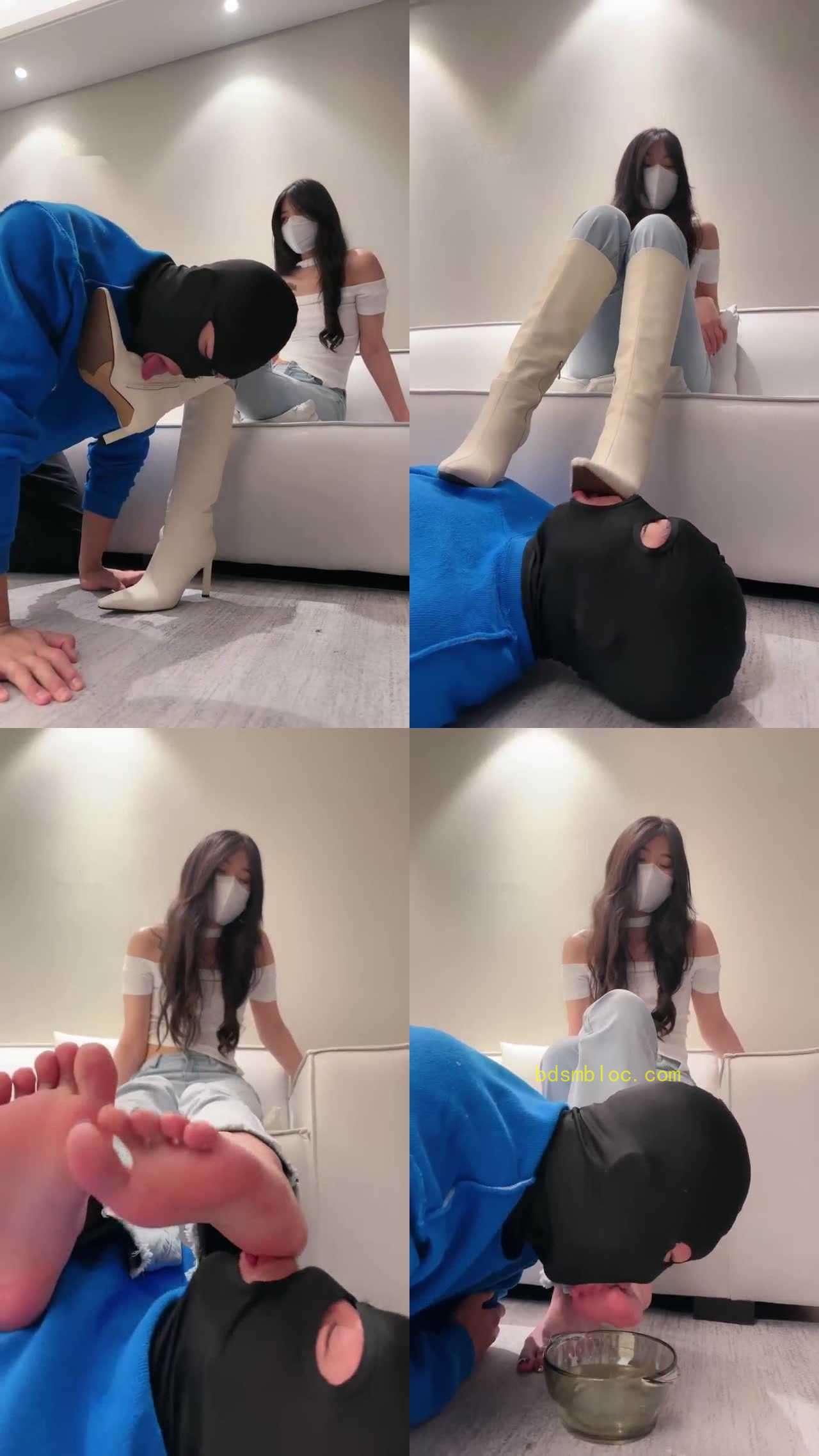 【糯糯】白皮靴 牛仔裤 训练脚奴