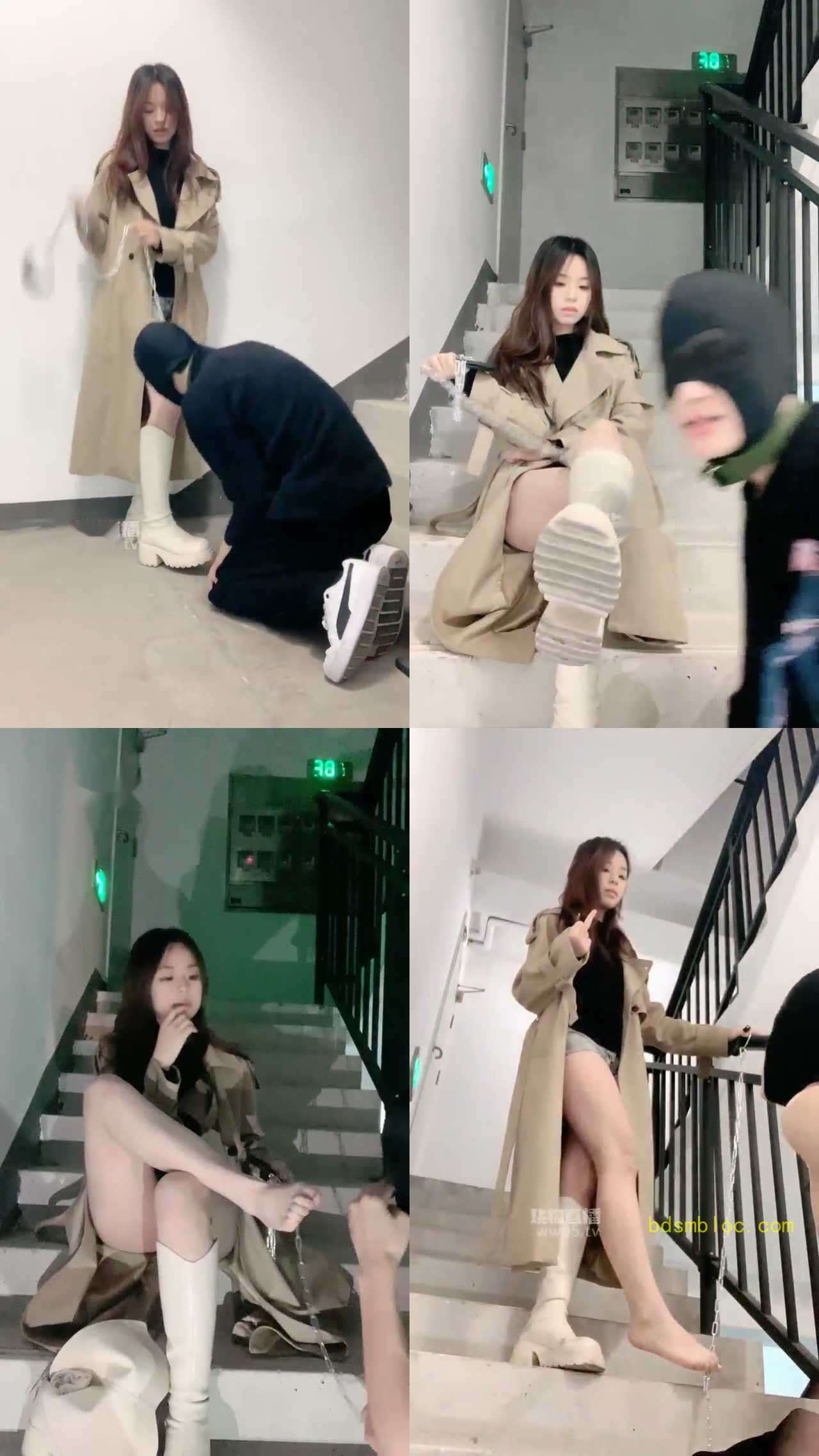 【女生也能很暴力】楼道调狗长靴鞋底清理手脚耳光口水喷脸喂食白袜裸足除臭舔脚深喉