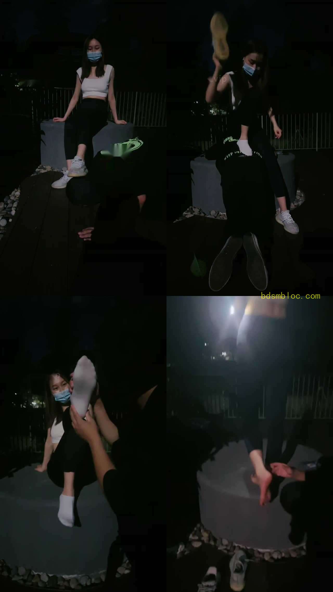 【艾莉】夜跑女神户外虐-骑马遛狗/闻舔椰子鞋白棉袜
