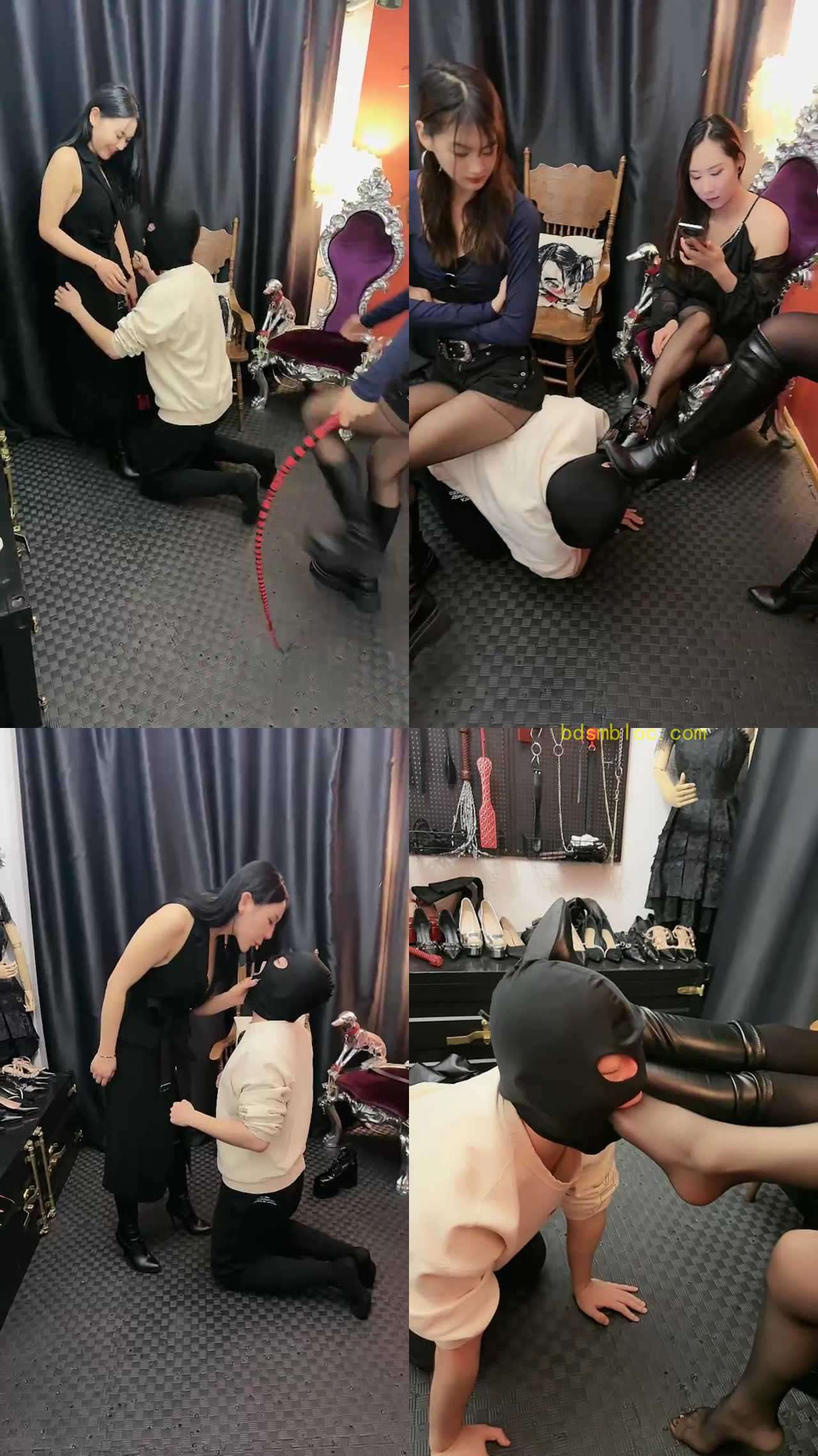 【乔伊S】乔伊S，泽天S，三个女王虐狗踢裆踩踏暴力耳光