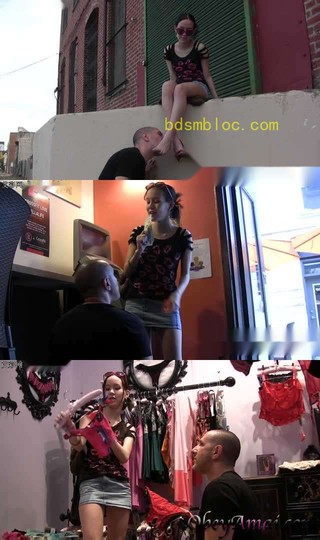 【欧美女王】华裔女王Amai Liu大街上玩弄白人脚奴！当街舔脚下跪舔鞋！