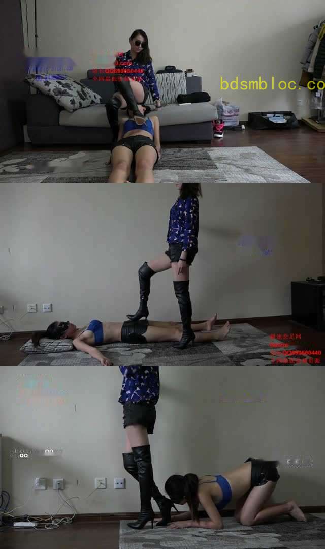 【小妮女主】细高跟皮靴调教女，踩踏，坐脸