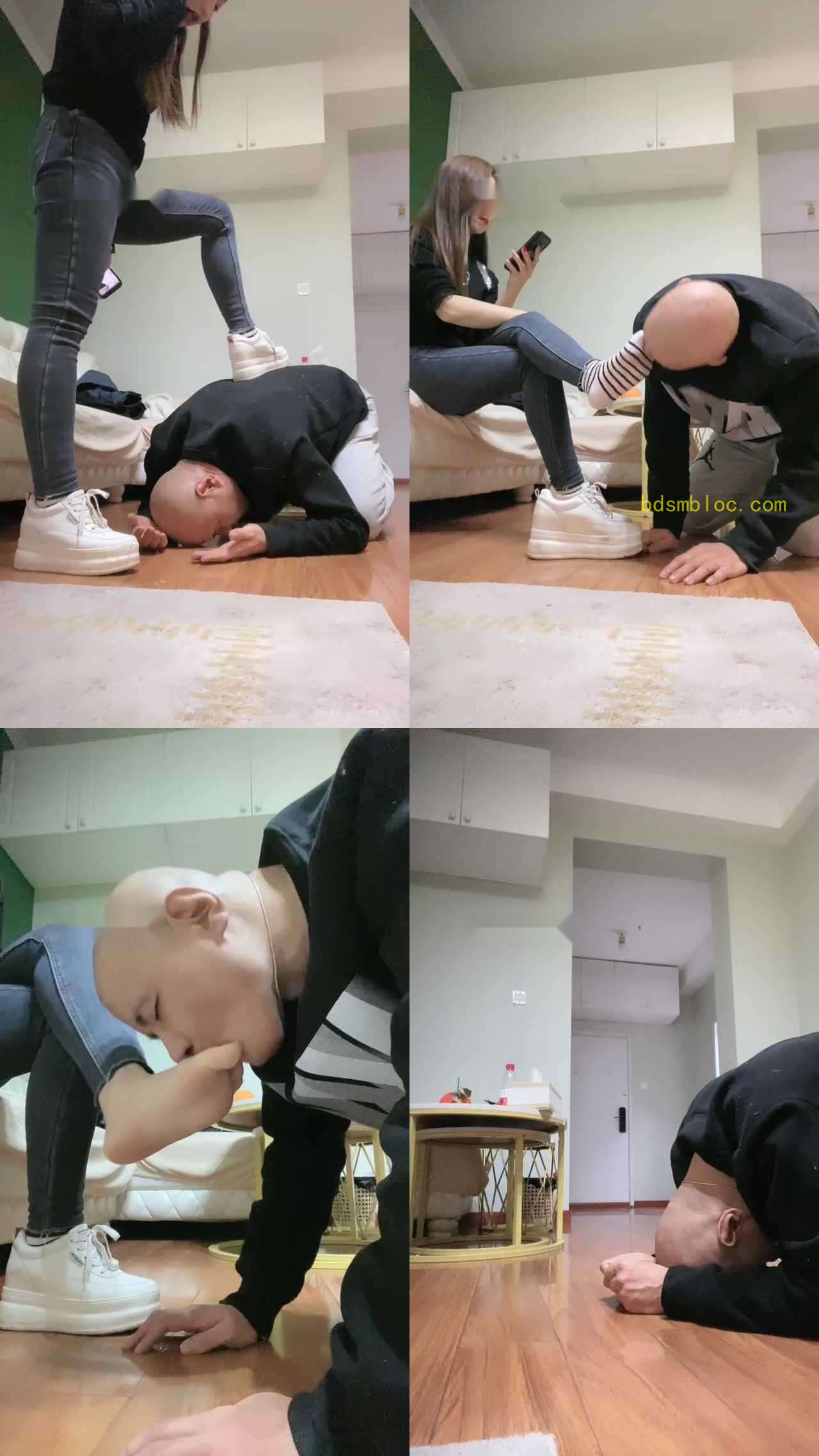 【魅儿】舔脏鞋底棉袜/裸足插嘴/磕头求圣水