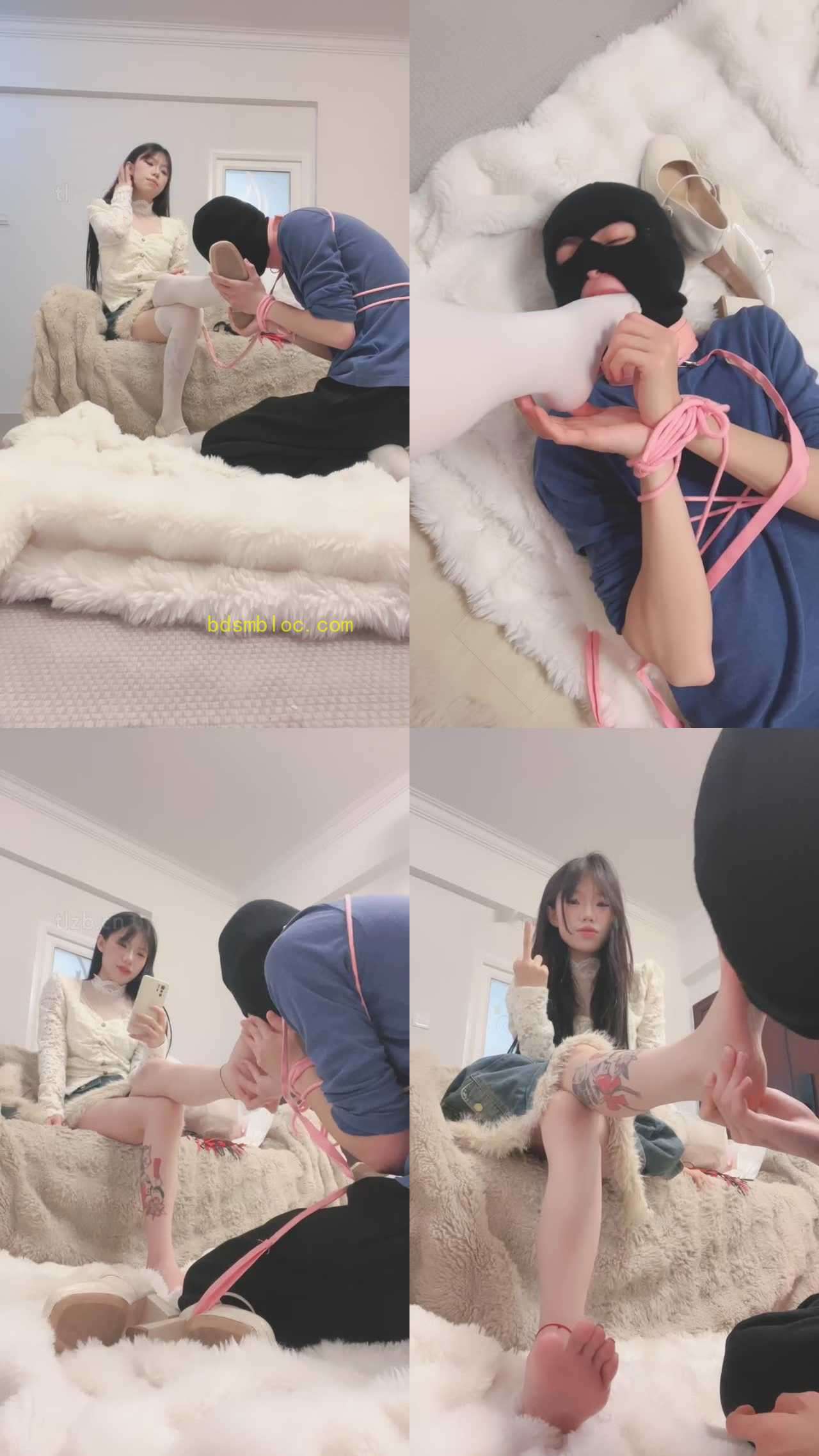 【心动茜茜】艺校女神-长筒白袜虐-捆绑/插嘴/鞭打踩踏胯下辱