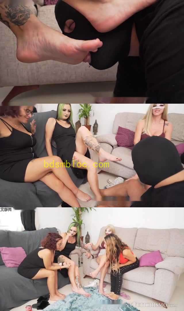 【欧美女王】被多位高颜值西班牙夜店妹踩在脚下闻舔白嫩原味汗脚！