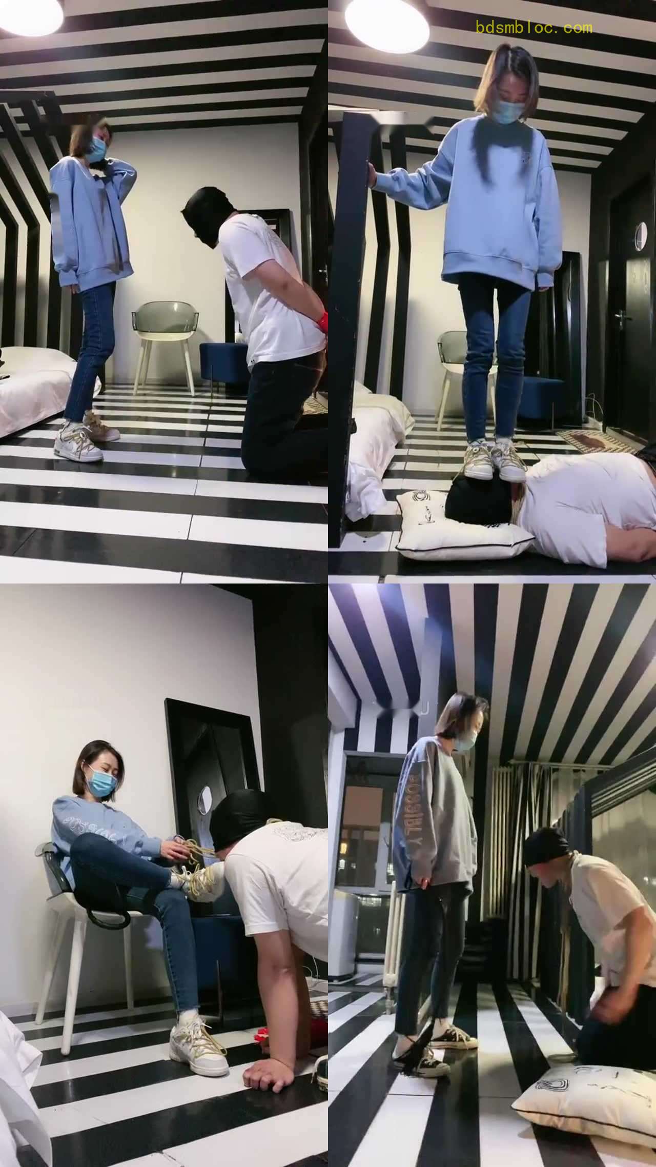 【Q月s】反绑双手运动女生重度踢踹