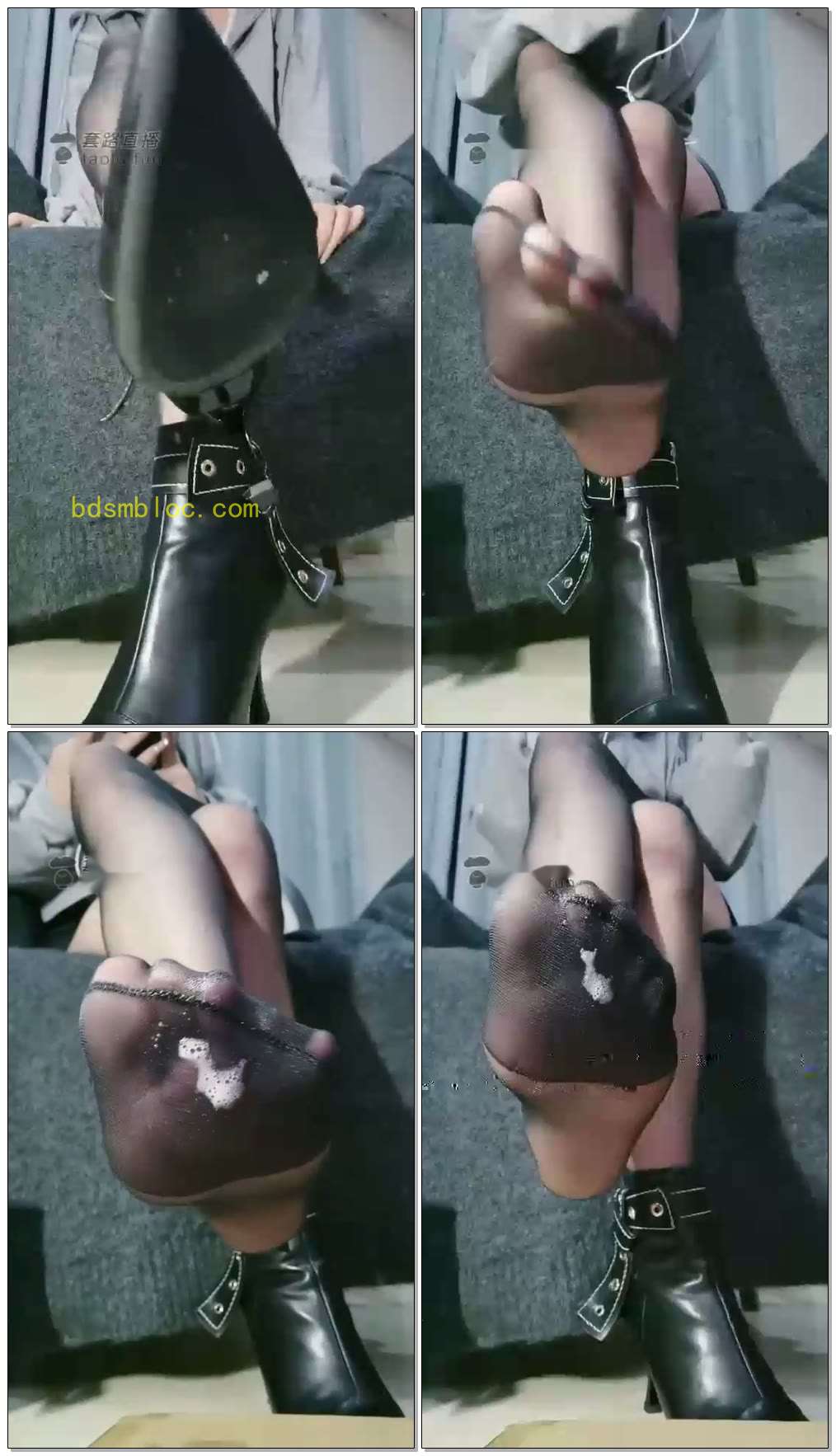 【莉亚S】皮靴闷脚黑丝红绿灯