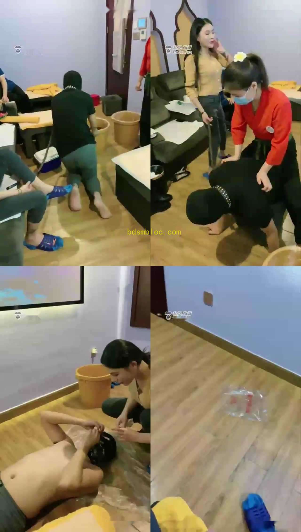 【诺曦s】和足浴店素人女技师一起玩弄小贱畜，呕吐