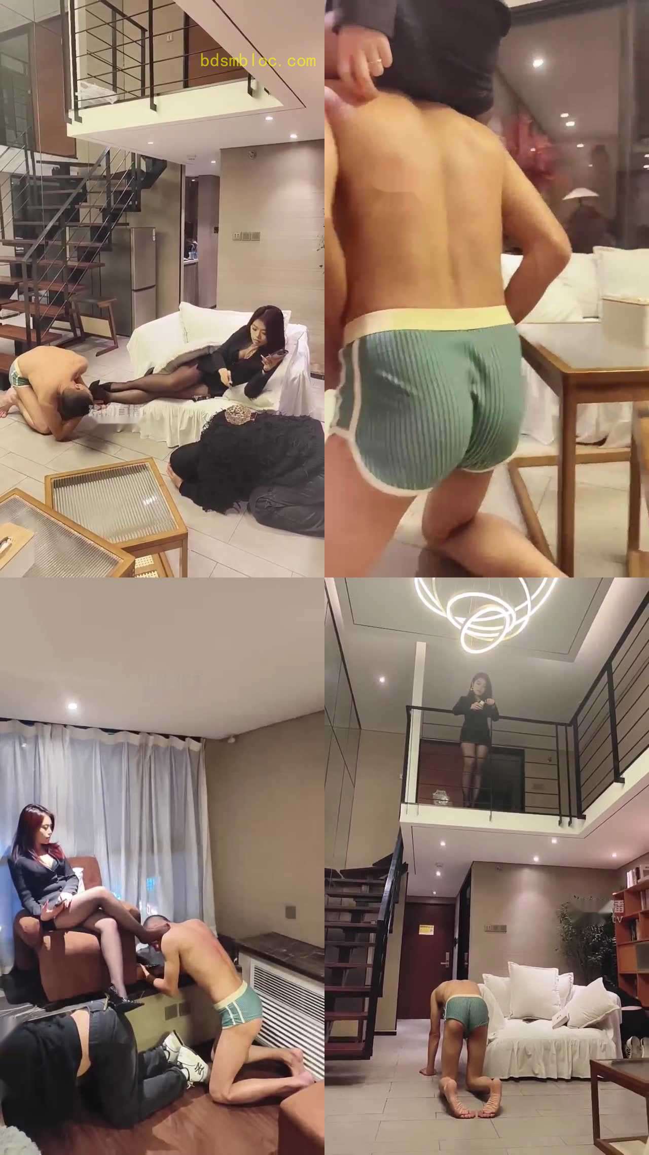【贺贺】极品慵懒女王范 黑丝高跟调玩双奴