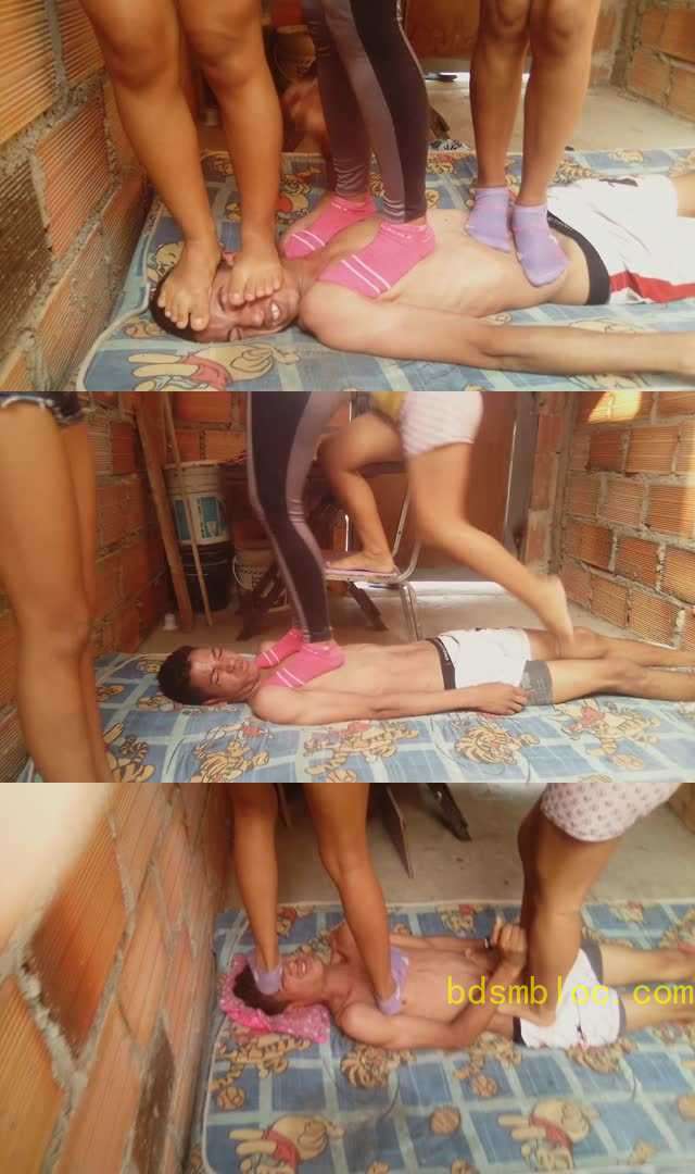 【欧美女王】三美女棉袜暴力坐踩年轻人