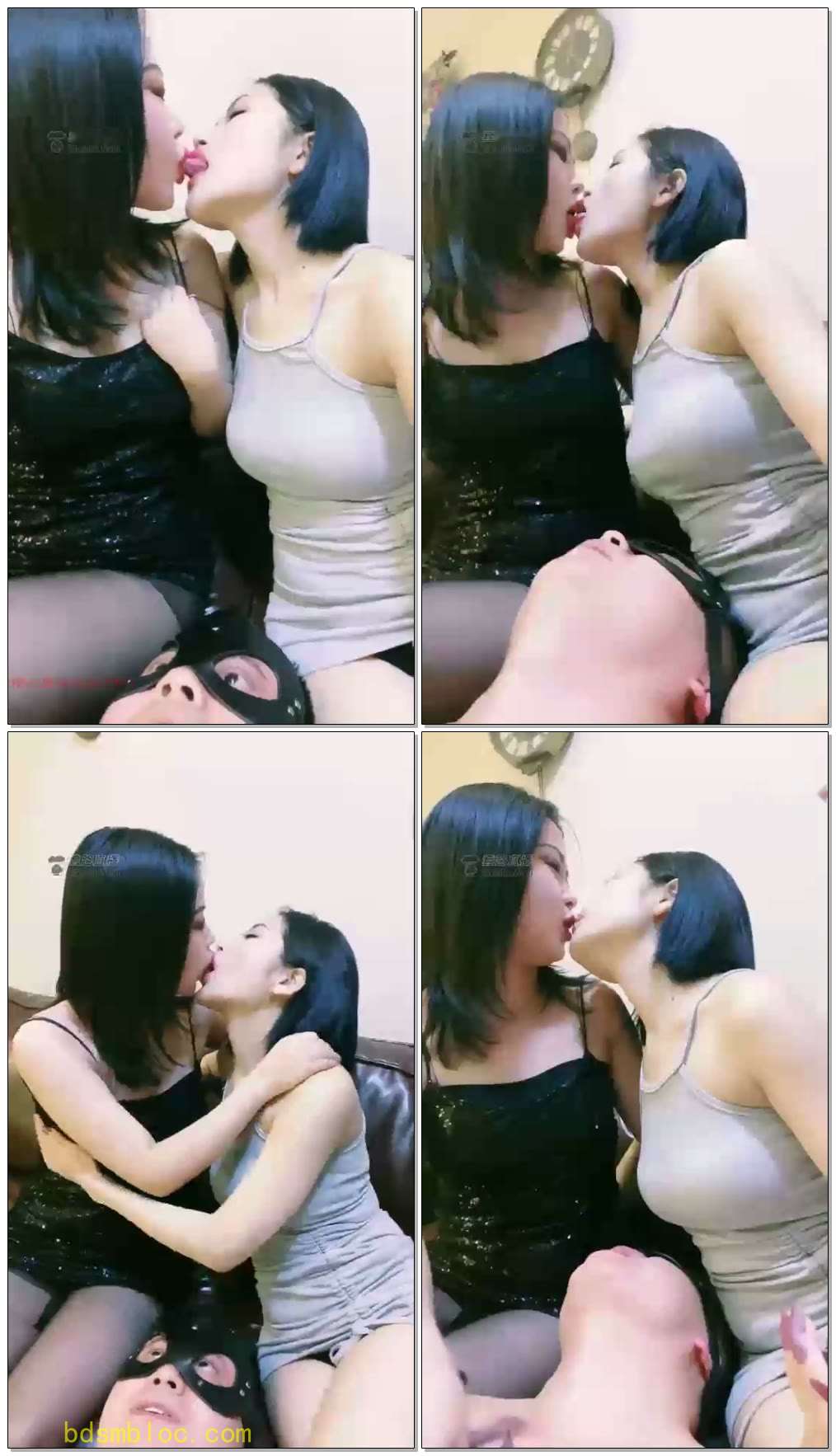 【冷菱S】拉拉女同舌吻混合口水给IT男吃