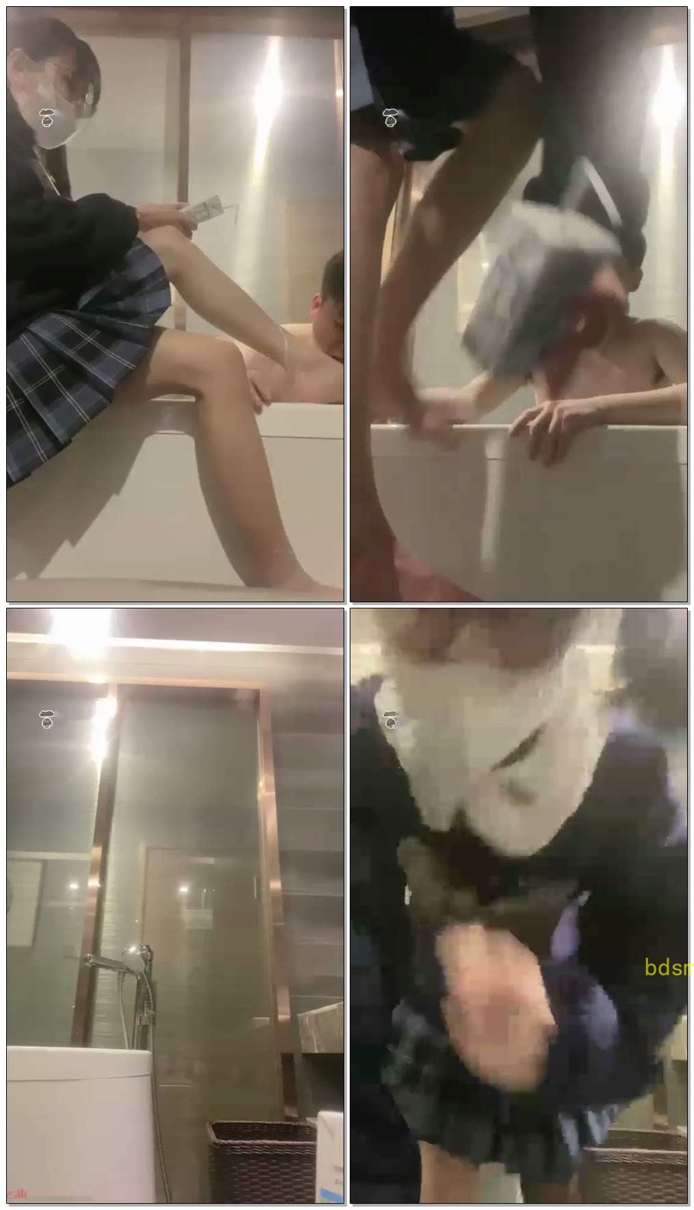 【阿月】浴缸侍奉舔脚喂牛奶，舔吃黑丝牛奶，圣水淋头羞辱