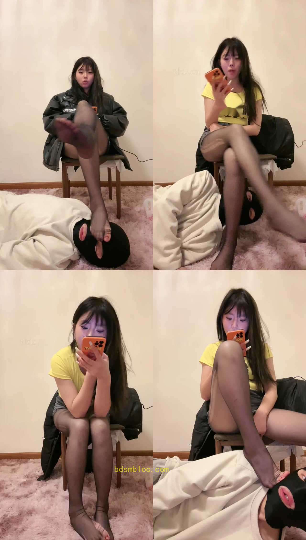【妈咪酱】深夜黑丝美腿踩绿帽男友
