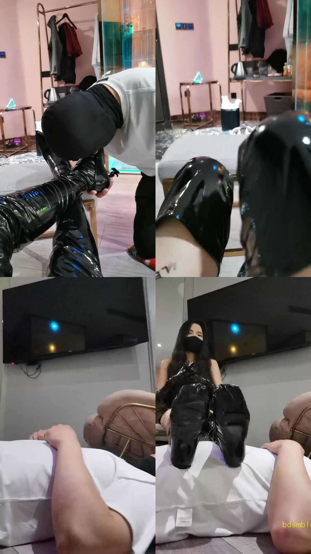 【皮皮】亮皮靴踩狗地毯