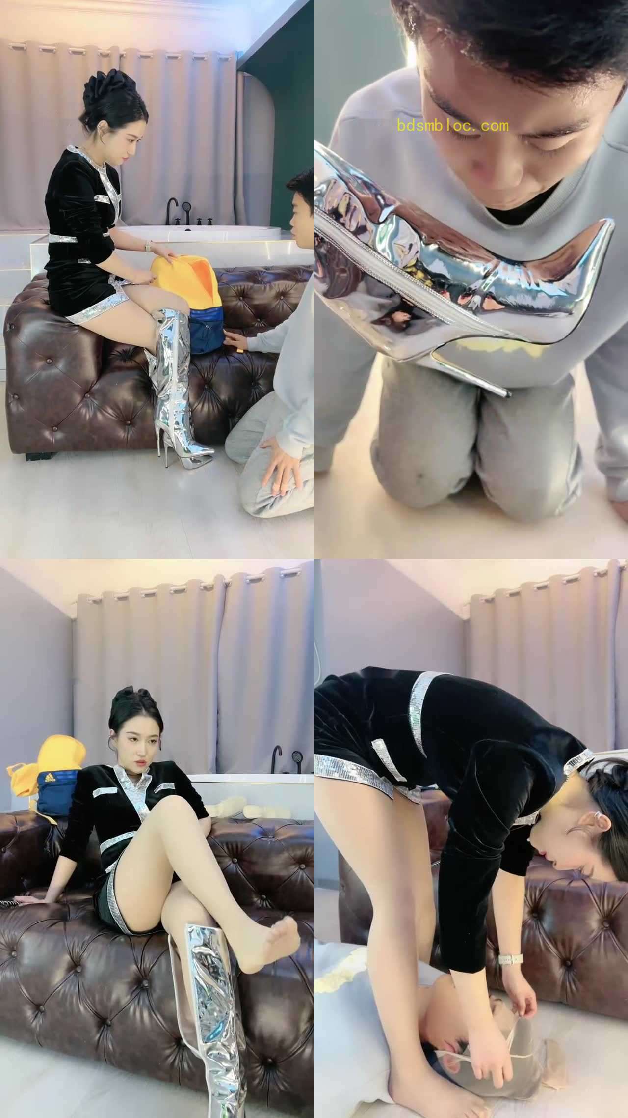 【鑫儿教头】强迫圣水/银色长靴肉丝的脚下奴