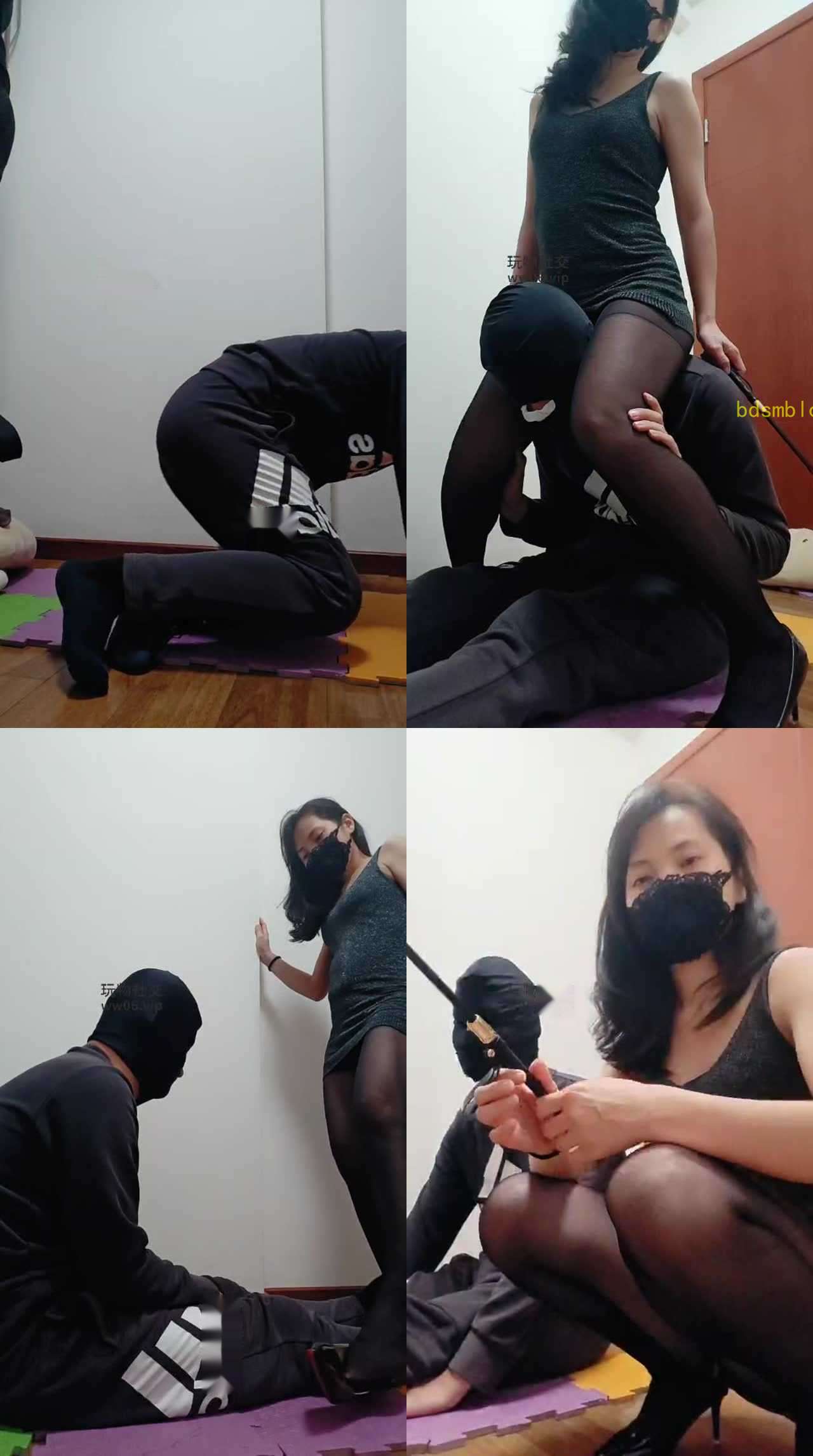 【思纯】黑丝踩踏/鞭打/内裤当口罩