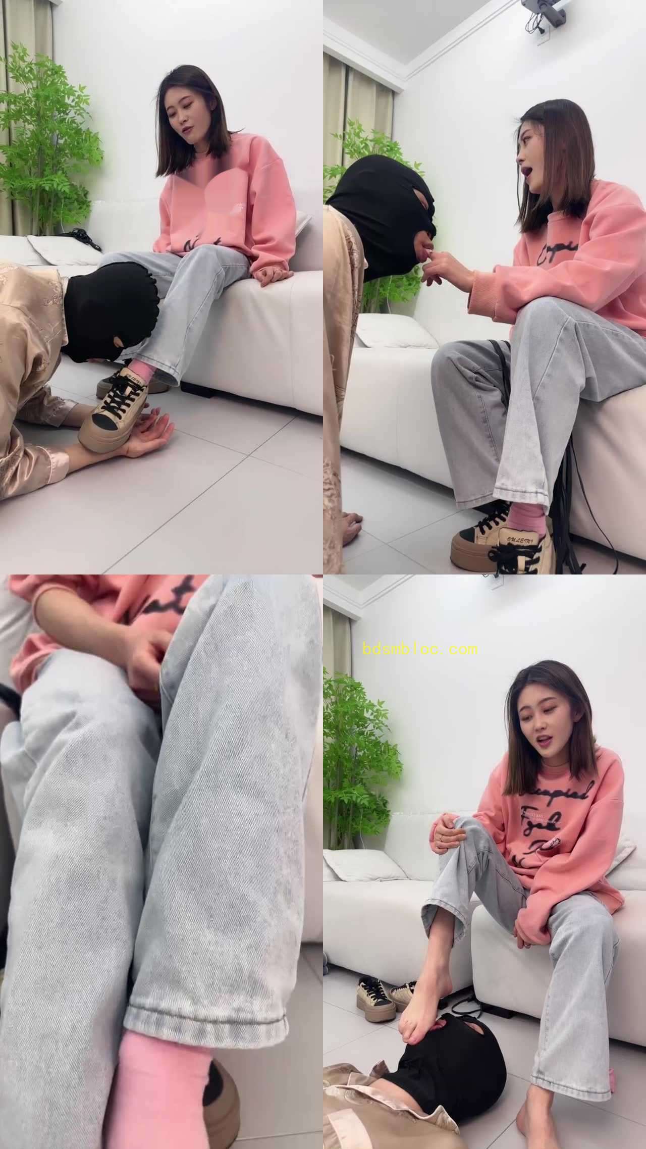 【狗哥】清纯学生妹粉色棉袜诱惑狗