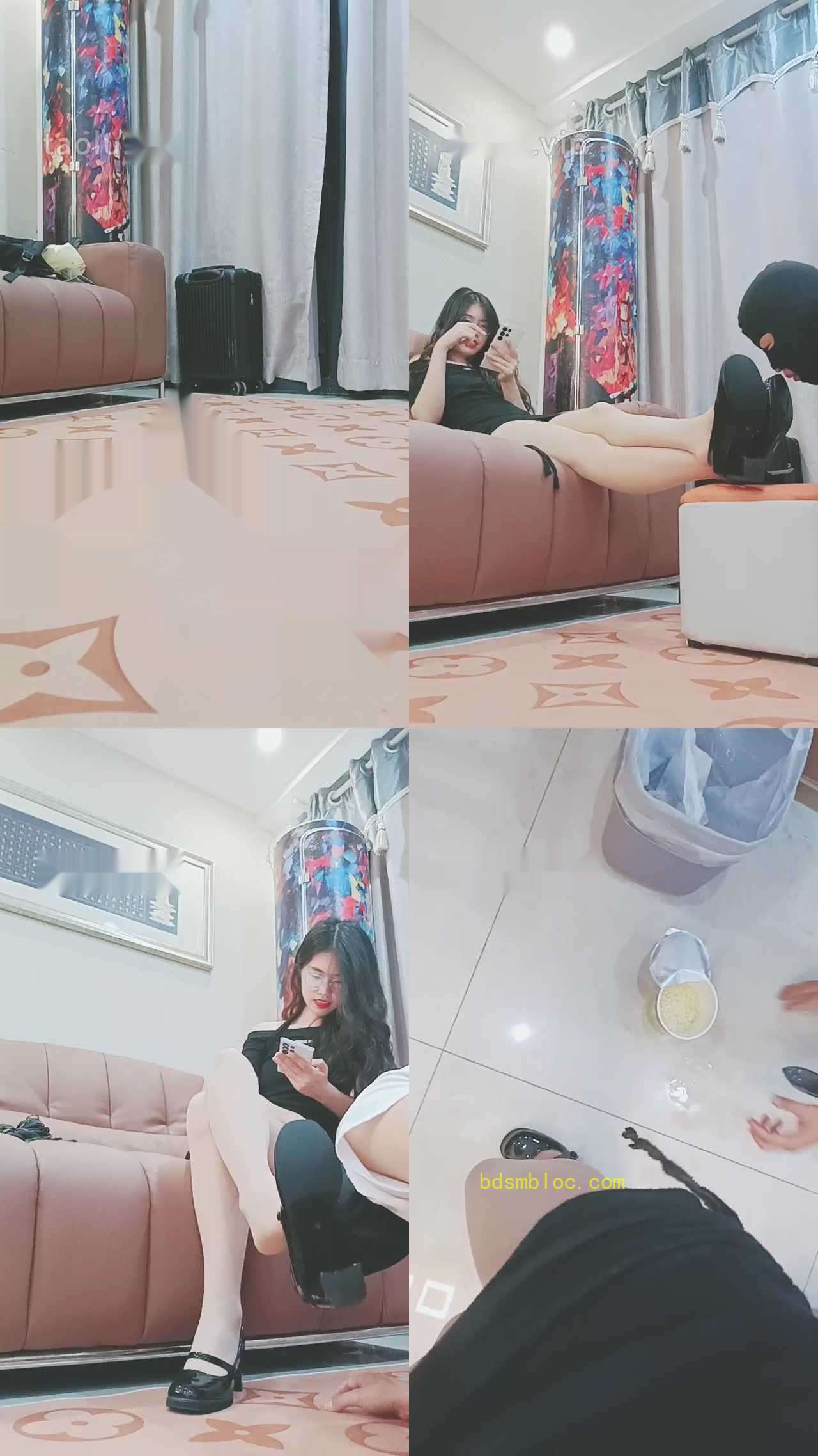 【嘉妮】长靴狗舌清理/转胯/闻舔肉丝脚/圣水泡面