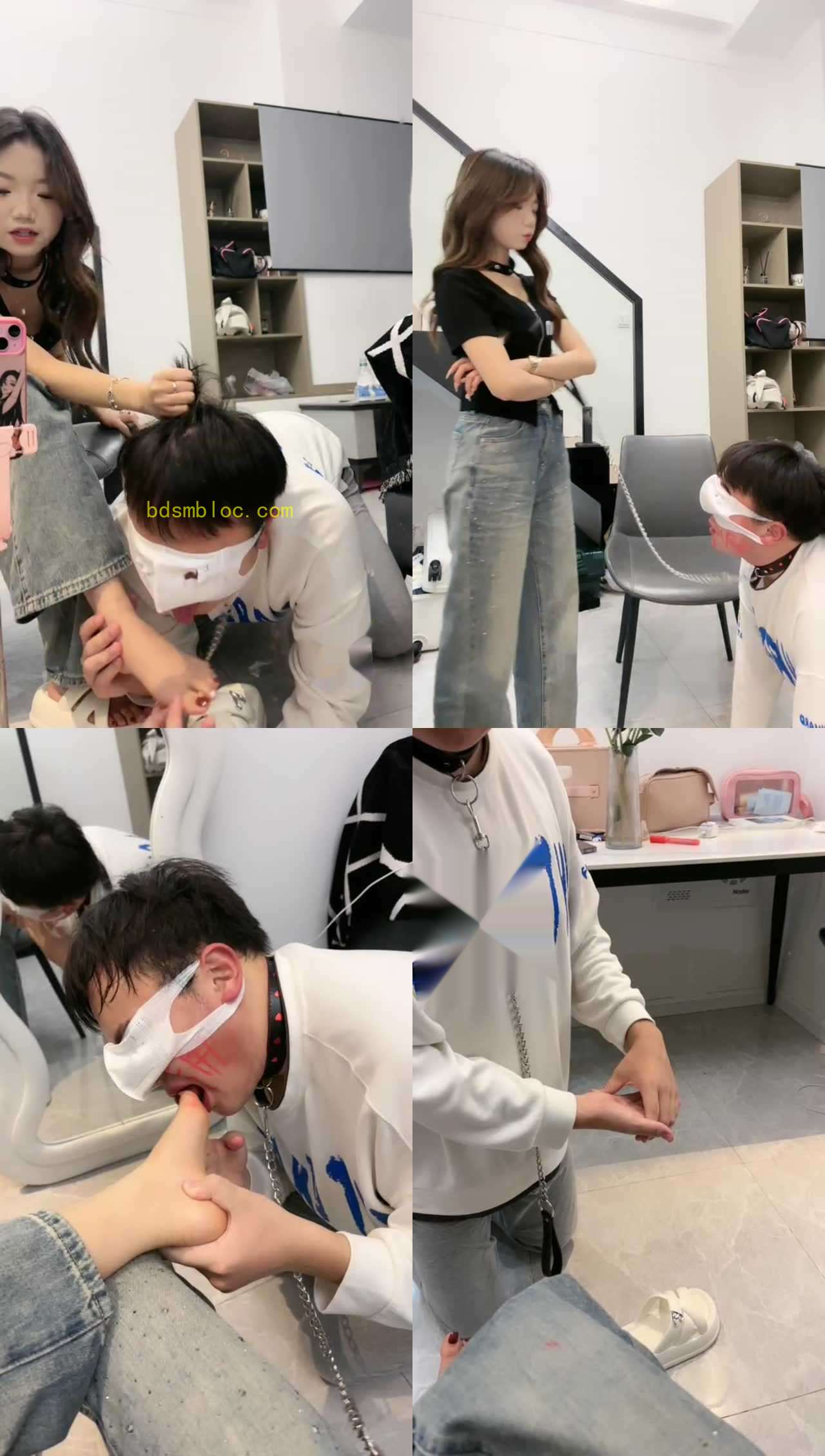 【珂儿大小姐】镜前羞辱-跪舔脏鞋裸足打手/恶搞涂鸦/电击鞭打口水