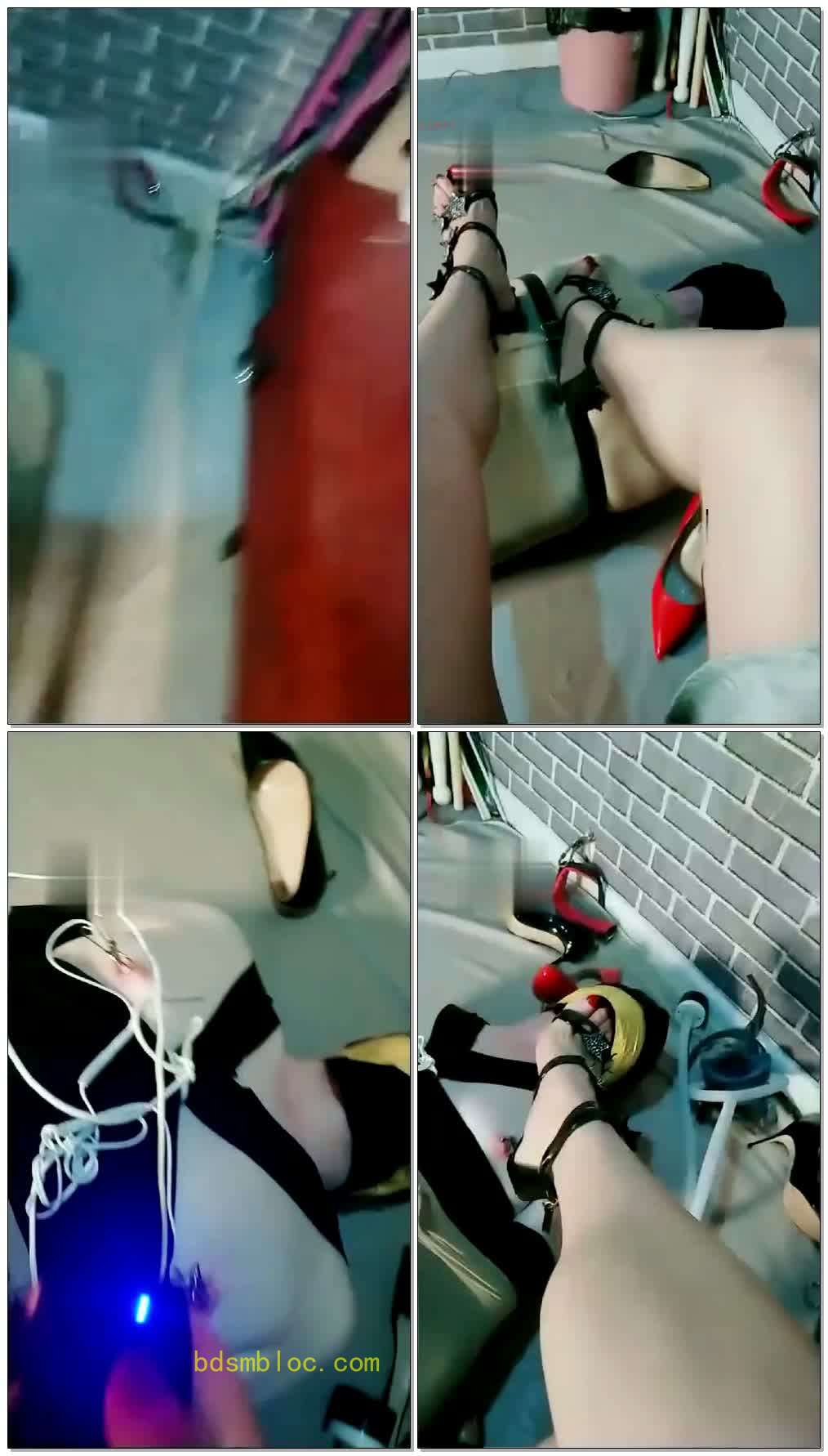【东营天香百合】丝袜全身捆绑，电击乳头，碾压高跟鞋，鞭打