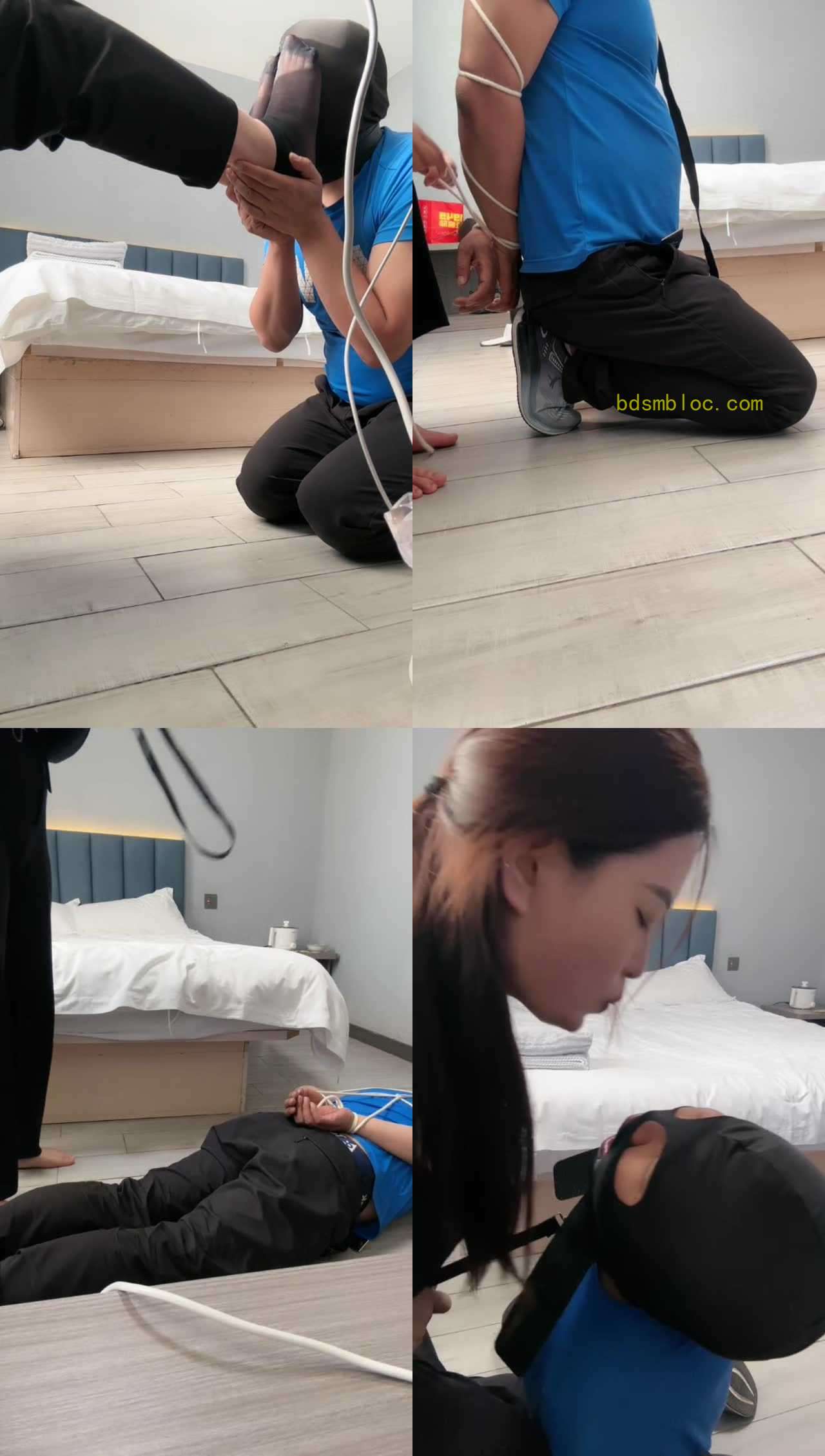 【豆宝】裸足深喉/短黑丝恋足舔/喂口水/捆绑口球塞嘴