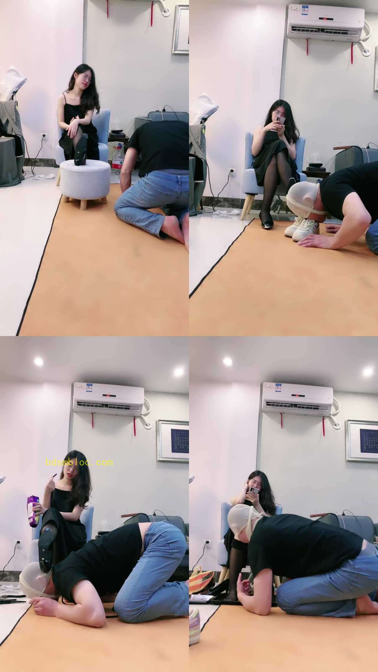 【嘉妮】闻小白鞋犯贱/黑丝高跟踩喂食/鞭打抽狗爪