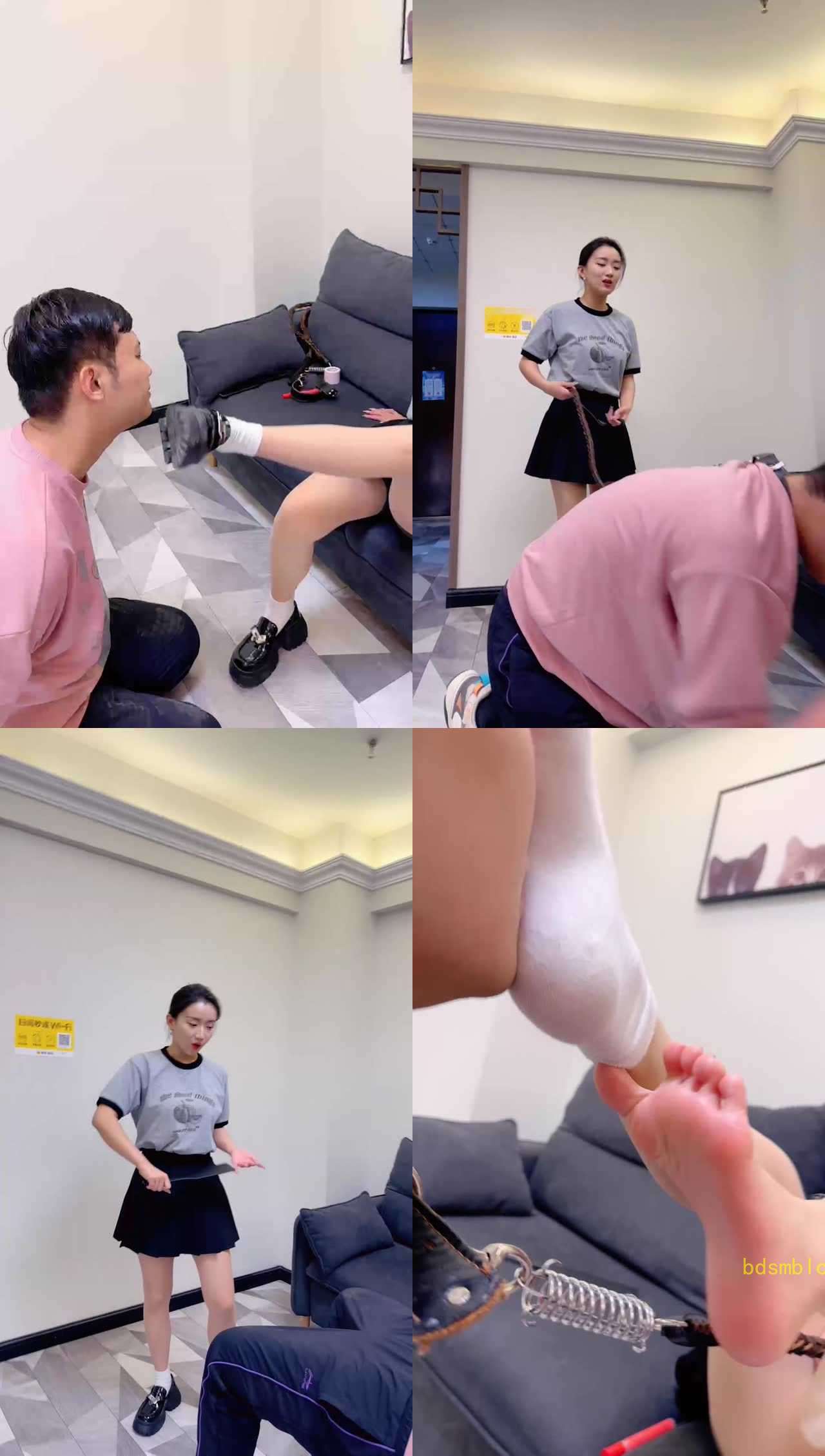 【潘妮女王】皮鞋白袜S-掐乳/画脸丑化/踢踹/胶带封嘴/闻白袜