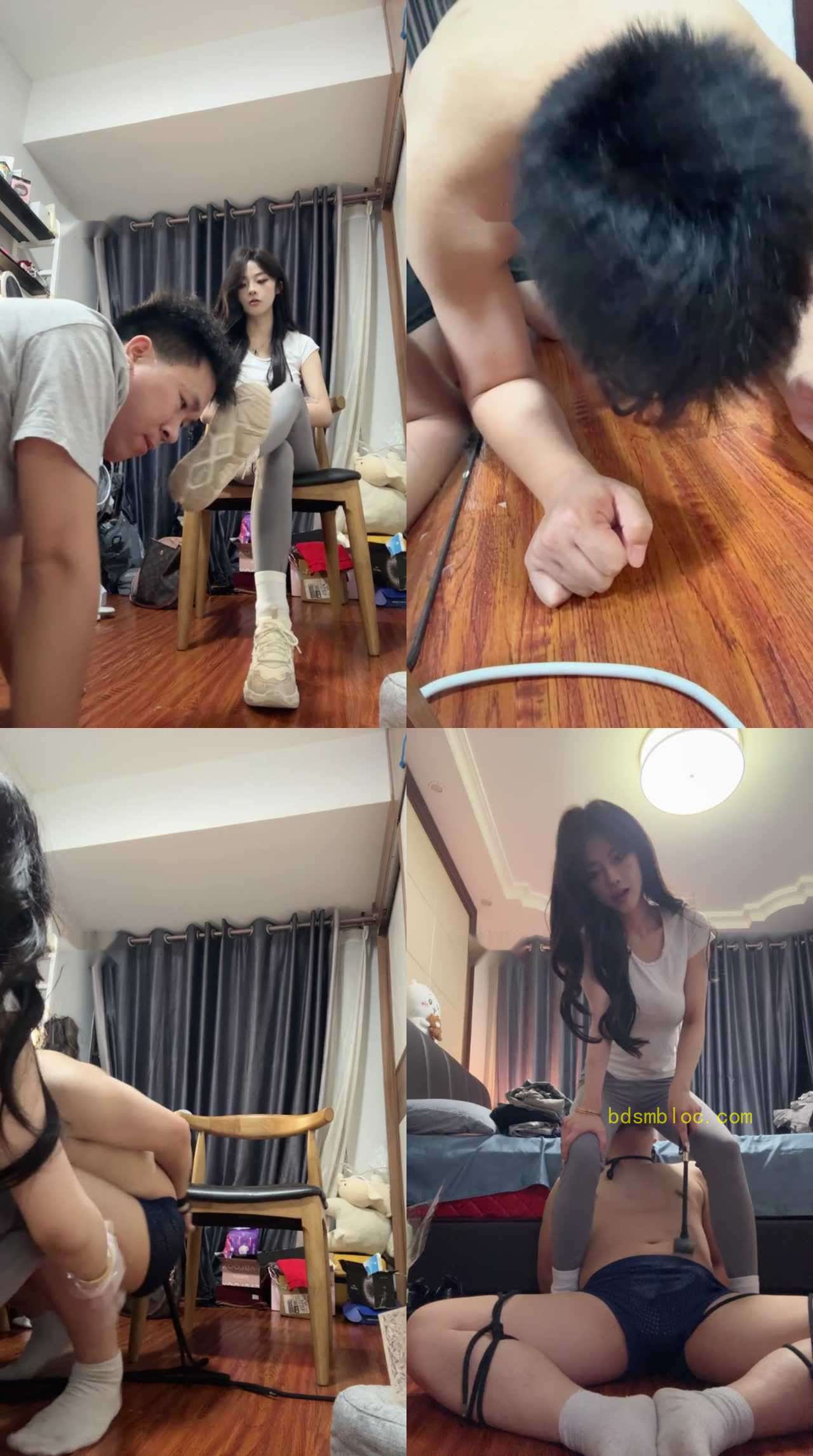 【不知名美女】脏鞋白袜踩虐/掐乳/转胯狗爬/强制闻鞋